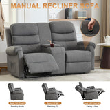 URRED Loveseat Recliner Sofa, Double Manual Recliner RV Sofa with Console, Linen Recliner Chair Home Theater Seating with Cup Holders/Lumbar Pillow/Hidden Storage for Living Room(Grey) URRED