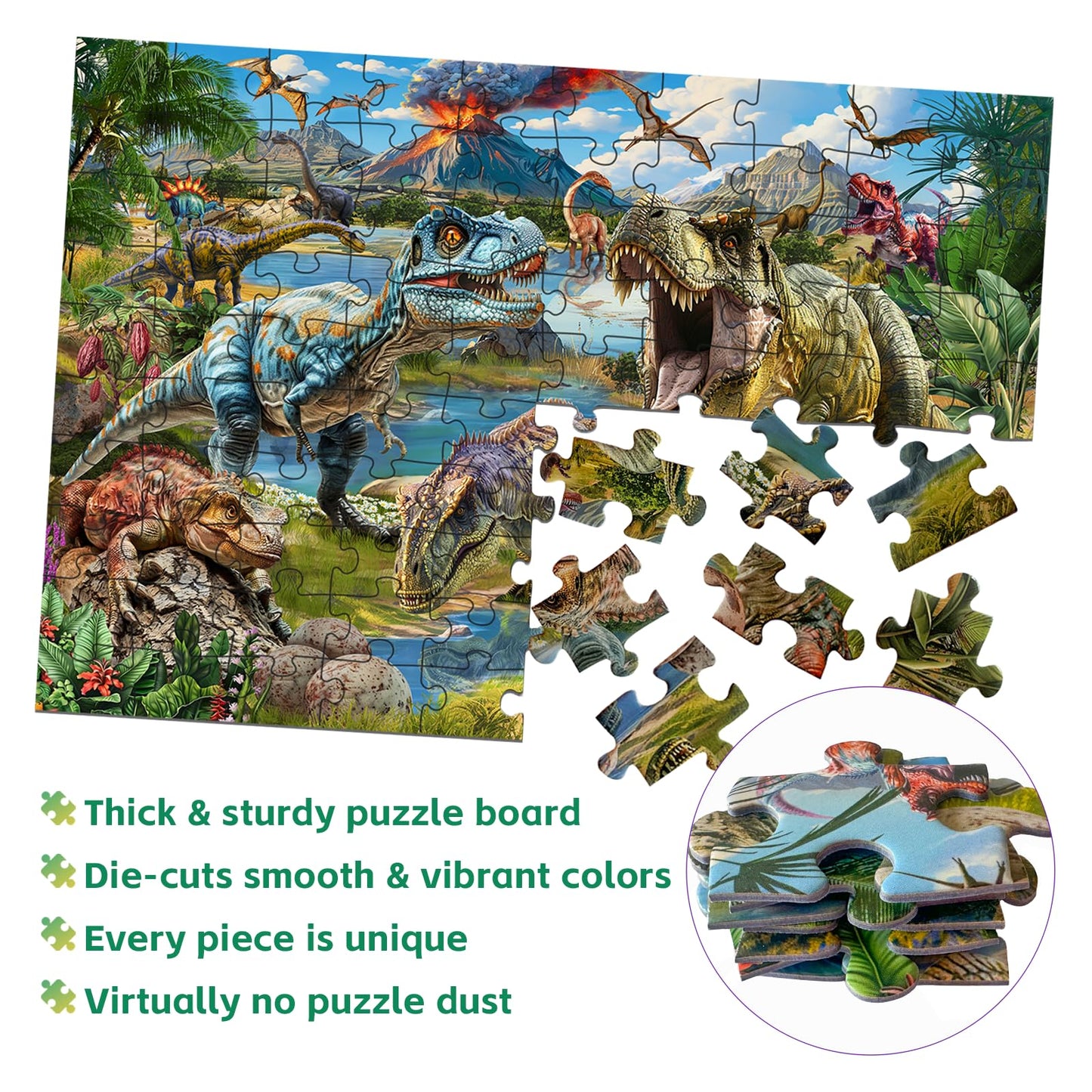 JOYZEXY Puzzles for Kids Ages 4-6-8-10, Dinosaur World Puzzle 100 Pieces Jurassic Landscape Jigsaw Puzzles Educational Toys Gifts for Boys Girls