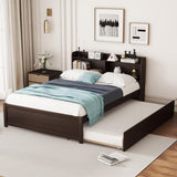 Harper & Bright Designs Full Bed Frame with Trundle, Full Trundle Bed with Bookcase Headboard, Wood Full Size Platform Bed with Twin Trundle Bed Under for Kids Girls Boys, Espresso Harper & Bright Designs