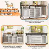 EBE Dog Crate Furniture, 63''Wooden Dog Kennel with Removable Divider and Sliding Door, Dog Crate with Double Rooms, Heavy Duty Dog Crate Table Indoor TV Stand for Small Medium Large Dogs EBE