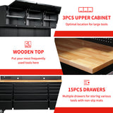 CT Copper Tailor 72-inch Rolling Tool Chest with Integrated Power Strip,15 Drawers and Wheels, Garage Workbench with Storage, 3 Upper Cabinets, Pegboard in Matte Black CT Copper Tailor