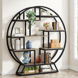 Tribesigns Bookshelf, Round Bookshelves Etagere Bookcase, 63 Inch Industrial Wood Book Shelf with Staggered Shelves, Open Shelving Organizer Rack Display Shelf for Home Office, Living Room, Grey Tribesigns