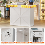 PAKASEPT Reception Desk with LED Lights, 55-Inch Front Counter Table with Lockable Drawer & Glass Display Shelf, Reception Room Table with Cable Grommet for Checkout, Lobby, Beauty Salon PAKASEPT