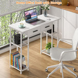 DAOUTIME White Computer Desk with Drawers, 37.3 Inch Home Office Work Desk with Storage Shelf, Kids Teens Study Table for Small Space, Small Writing PC Table for Bedroom Makeup Vanity Desk DAOUTIME