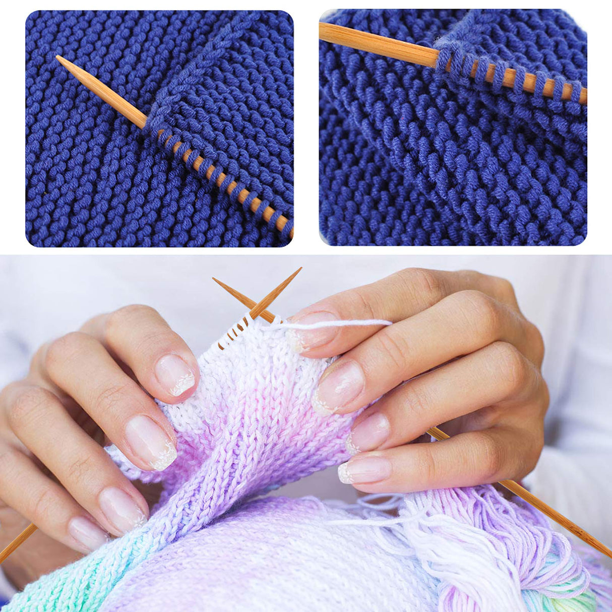 RELIAN Double Pointed , 75 Pcs Bamboo Knitting Needles Set, 15 Sizes from 2.0mm-10.0mm(8 Inches Length)+ 4Pcs Knitting Needles Point Protectors RELIAN