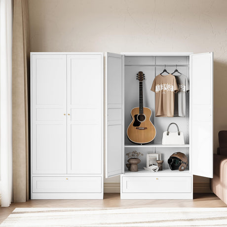 Letaya Wardrobe Closet,72" H Clothing Metal Storage Cabinet with Storage Drawer Adjustable Shelves and Hanging Rod,Bedroom Armoire Cabinet Clothes Organizer (White) Letaya