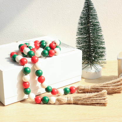 Christmas Wood Bead Garland,39in Farmhouse Beads with Tassels Christmas Tiered Tray Decor Wall Hanging Home Ornaments for Christmas Tree Decorations