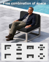 UDPATIO Aluminum Patio Furniture Set, Modular Oversized Outdoor Sectional of Olefin 5 inch Thick Cushion, Coffee Table and Waterproof Cover, Patio Conversation Sets for Porch, Deck UDPATIO