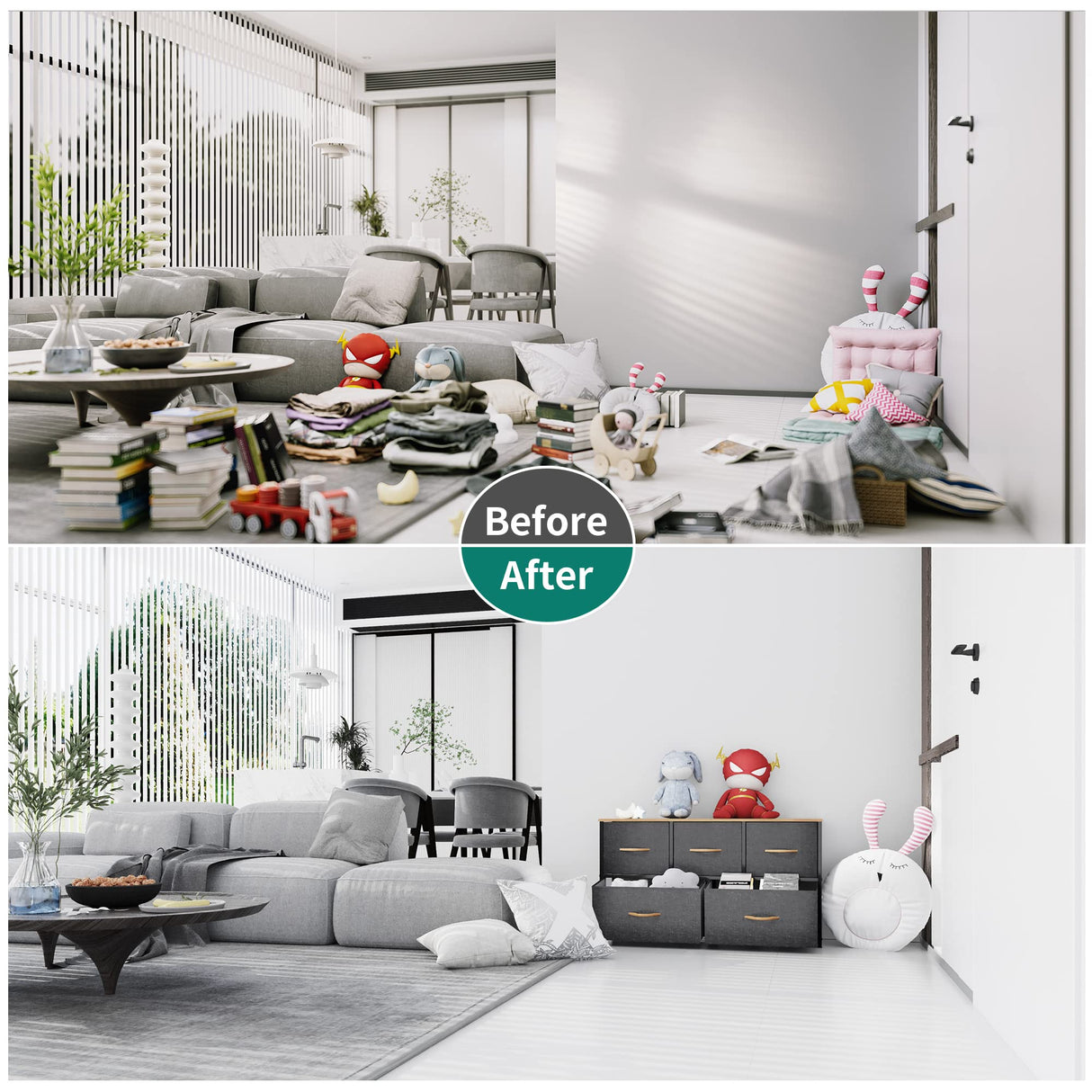 YITAHOME Dresser with 5 Drawers - Fabric Storage Tower, Organizer Unit for Bedroom, Living Room, Closets - Sturdy Steel Frame, Wooden Top (5 Wider Drawers Cool Grey) YITAHOME