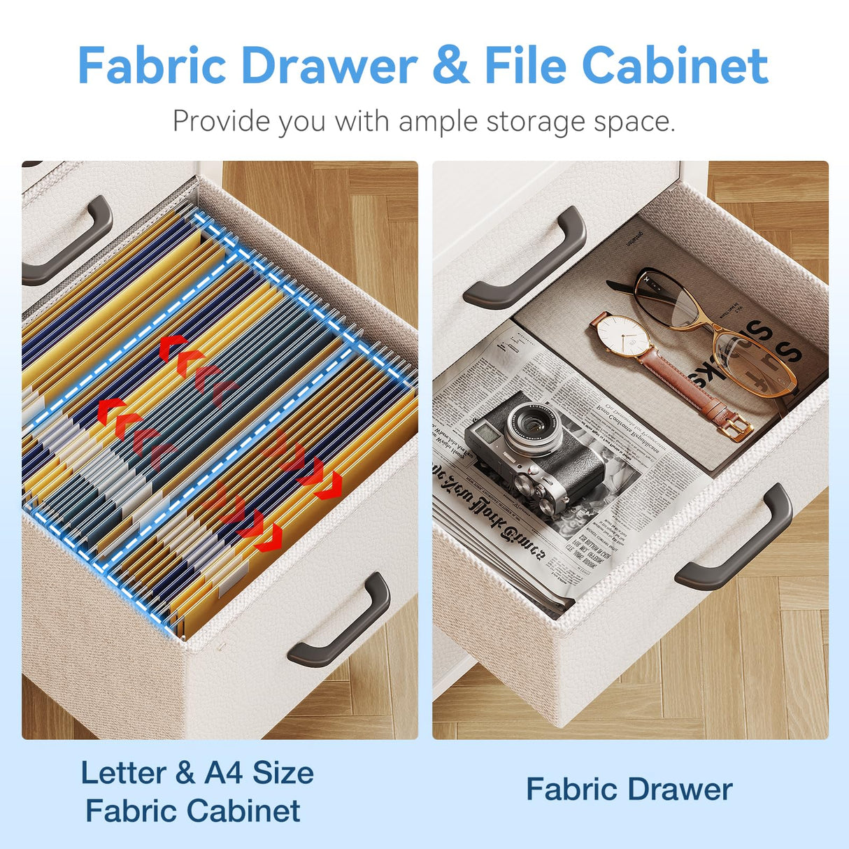 Casaottima 40" Small Computer Home Office Desk for Bedroom with Fabric Drawers & File Cabinet, Cloth Storage Bag and Hook, Writing Study Work Table for Small Space, White Casaottima