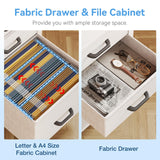 Casaottima 40" Small Computer Home Office Desk for Bedroom with Fabric Drawers & File Cabinet, Cloth Storage Bag and Hook, Writing Study Work Table for Small Space, White Casaottima