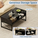 Tangkula LED Coffee Table, High Glossy Center Table with 4 Storage Cubes, Faux Marble & Tempered Glass Top, Adjustable Light Colors, Remote Control, Modern Cocktail Table for Living Room (Black) Tangkula