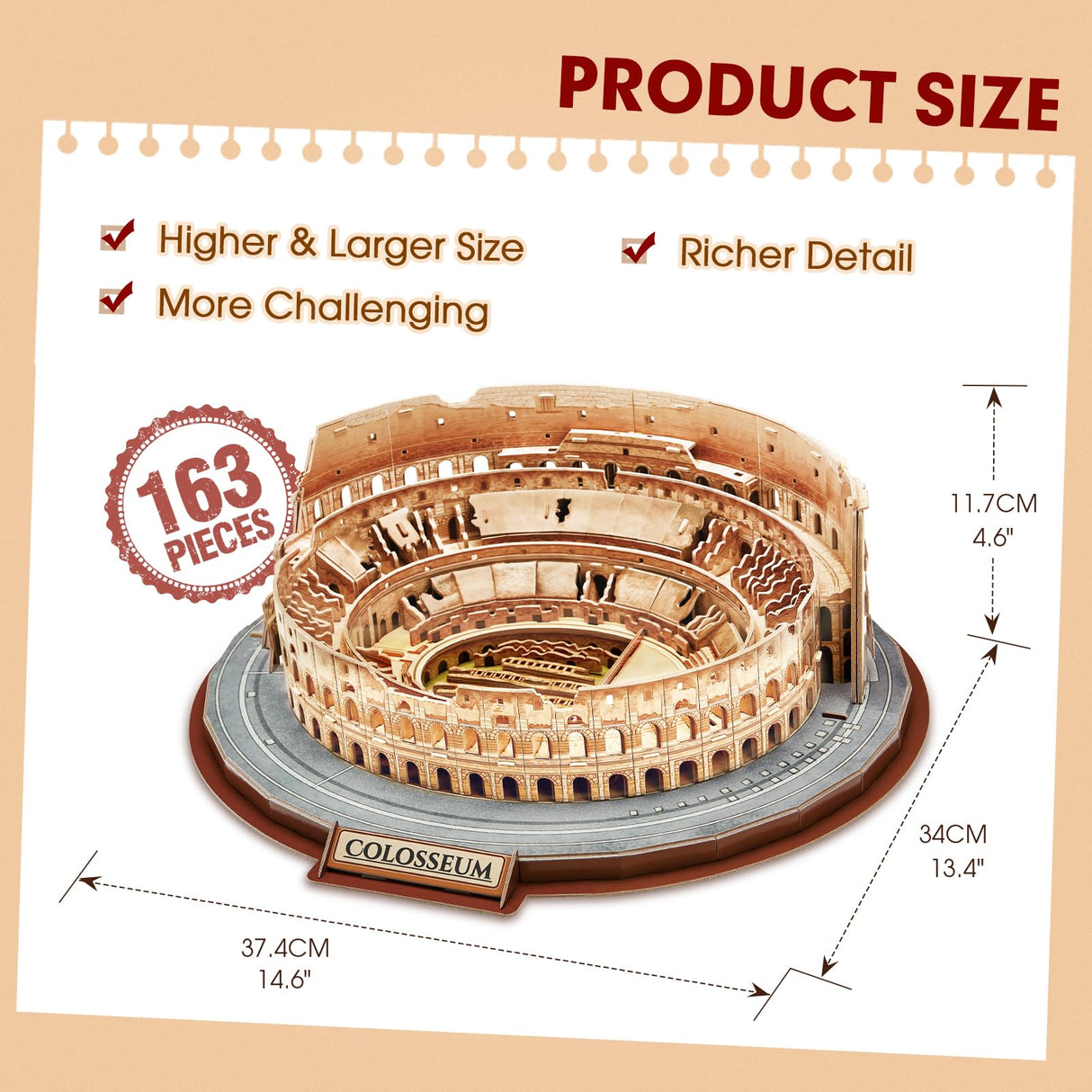 CubicFun 3D Puzzles for Adults Kids New Version Italy Rome Colosseum Jigsaw Puzzle DIY Building Model Kit Easter Gift for Boys Girls Age 10+, 163 Pieces Puzzles for Kids Ages 8-10 Easter Gifts CubicFun