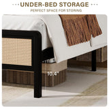 CHABUILDREARK Rattan Bed Frame Queen, Metal Platform Bed with Headboard, Bed Frame Queen Size with Steel Slats Support, No Box Spring Needed, Noise-Free, Easy Assembly, Black CHABUILDREARK