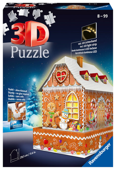 Ravensburger Gingerbread House Night Edition: 216 Piece 3D Jigsaw Puzzle for Kids 11568 - Easy Click Technology Means Pieces Fit Together Perfectly Ravensburger