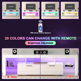 Clikuutory Modern LED 63 inch Long TV Stand with Large Storage Drawer for 50 55 60 65 70 75 Inch TVs, White Wood TV Console with High Glossy Entertainment Center for Living Room, Bedroom, White Clikuutory