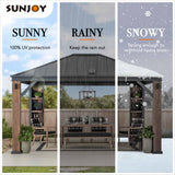 Sunjoy 12 x 14 ft. Hardtop Gazebo with Solar Powered, Cedar Wood Framed Steel Hardtop Gazebo with LED Lighting, Bluetooth Sound and Storage Racks by SummerCove SummerCove