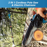 2-in-1 Cordless Pole Saw, Brushless Mini Chainsaw Cordless with Pole, 2 Pack 20V 4.0Ah Battery Powered Pole Saws for Tree Trimming, 15ft Reach Electric Saw for Trees With Pole jovant