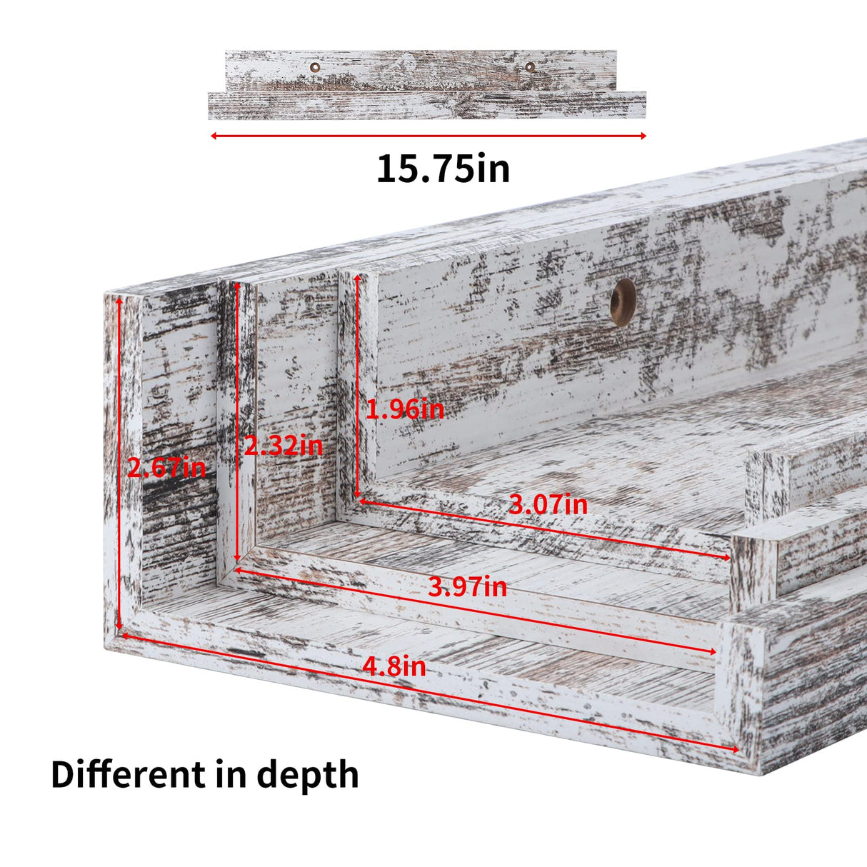 Lavezee 16 Inch Floating Shelves for Wall Set of 3, Rustic Picture Ledge Wall Mounted Shelf for Living Room, Bedroom, Kitchen, Bathroom, Distressed White Lavezee