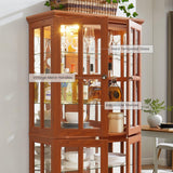 Eyisean Lighted Display Curio Cabinet 69" H China Cabinet with 4 Glass Doors, 6 Shelves, Freestanding Glass Display Cage Wine Cabinet Storage Rack for Bar and Liquor Storage (Dark Oak) Eyisean