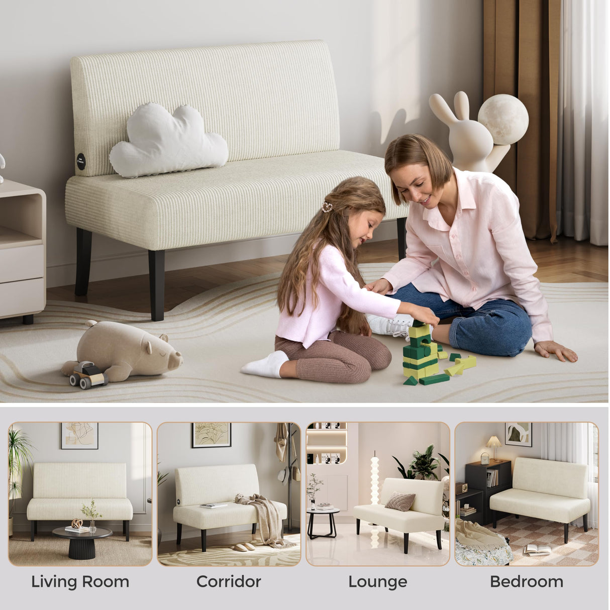 Yaheetech Small Mini Sofa Couch Armless Loveseat Futon for Bedroom, Corduroy Fabric & Easy Assembly, for Small Spaces Living Room,Dorm,Office,Apartment, Beige Yaheetech