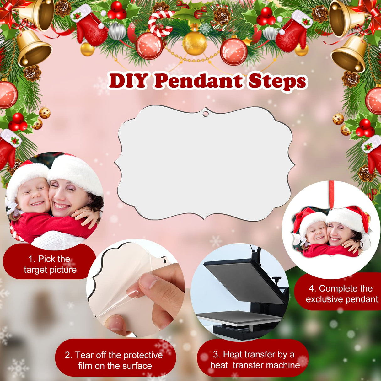 24 Pieces Christmas Sublimation Ornament Blanks MDF Sublimation Ornaments Double Sided Hanging Ornament with Rope Christmas DIY Ornament Supplies for Christmas Wedding Party Home Decor Maitys