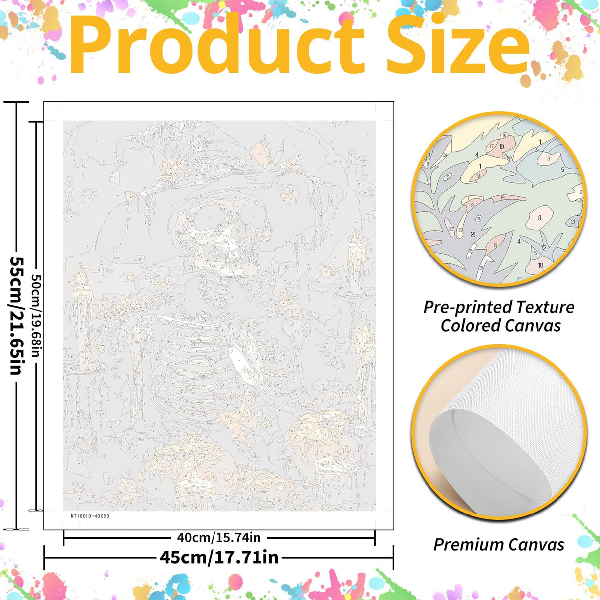 Hallloween Paint by Numbers for Adult, Skull Paint by Numbers Kit for Adults Beginners, DIY Acrylic Painting on Canvas for Home Wall Art Decor(16x20Inch Mandun