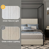 HRJHLucky King Size Canopy Bed with Tall Upholstered Channel Headboard, Metal 4 Poster Upholstered Bed, No Box Spring Needed (Black+Cream, King//) HRJHLucky