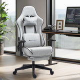 Mondschein Gaming Chair with Pocket Spring, Fabric Office Chair Massage Computer Chair with Footrest, High Back Ergonomic Reclining Desk Chair Racing Game PC Chair Adjustable Armrest Headrest (Grey) Mondschein