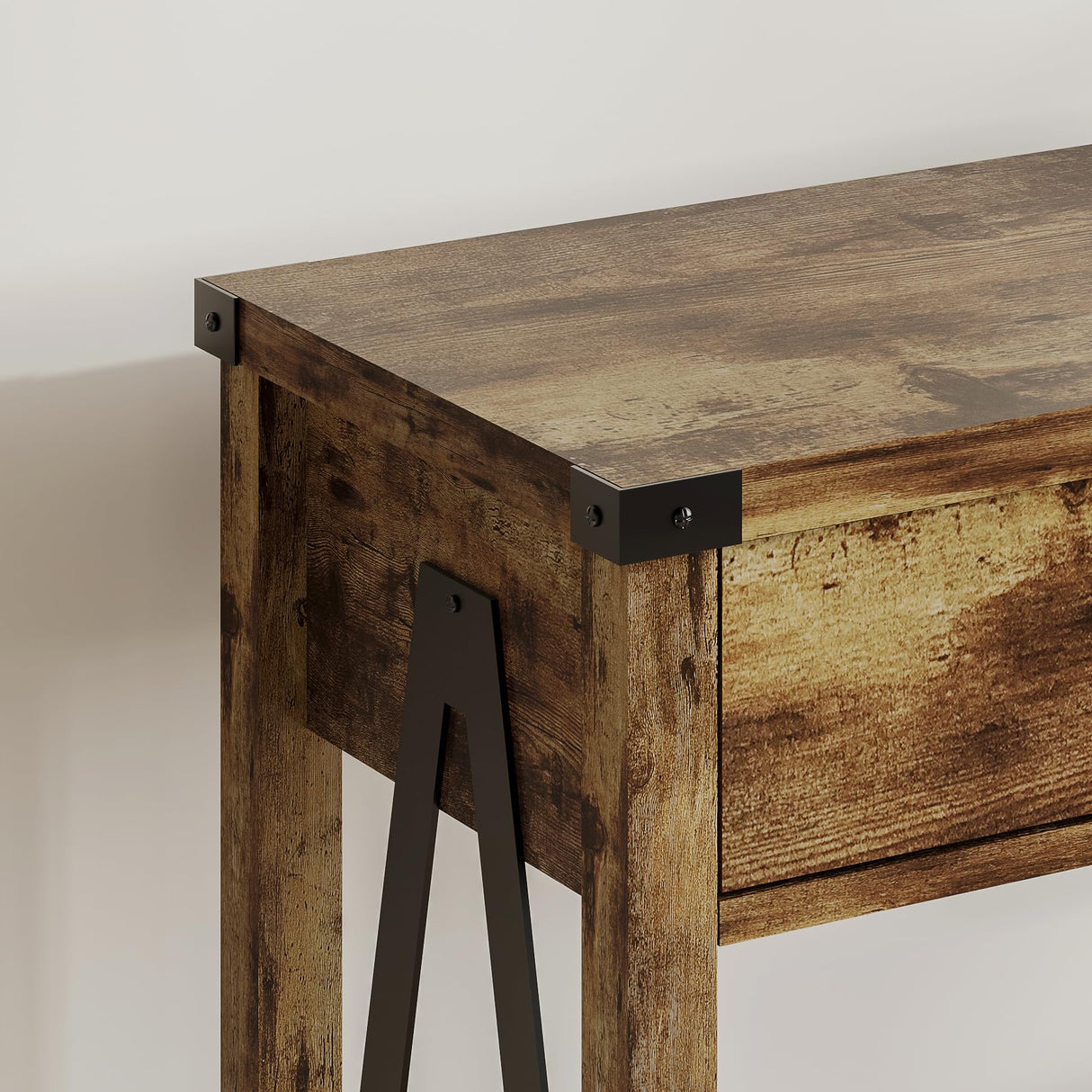 ChooChoo 47'' Farmhouse Console Table with Drawer, Entryway Table with Storage Shelf, Rustic A-Design Sofa Table for Hallway, Entrance, Living Room, Rustic Brown ChooChoo