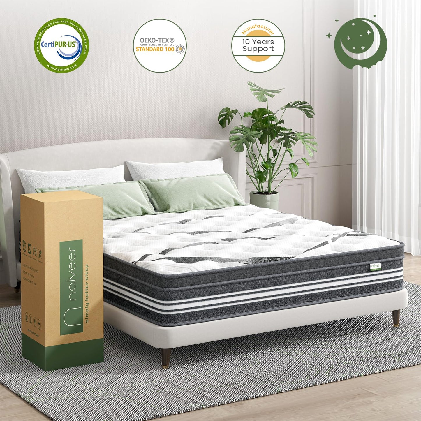 Naiveer Full Size Mattress in A Box,Memory Foam Hybrid Mattress Full Size with Innerspring,CertiPUR-US Certified, Full Mattress 10 Inch Medium Firm,Full Bed Mattress for Back Pain & Pressure Relieve