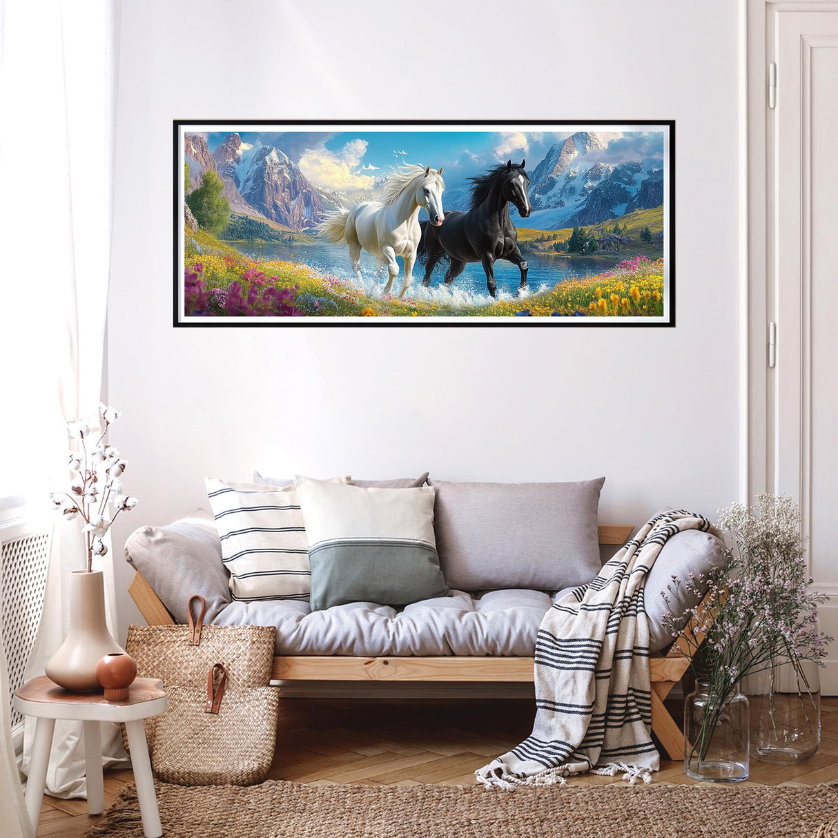 Reofrey Large Diamond Art Kits for Adults Horses, 30x80cm/12x31.5inch Full Drill Round Rhinestone Big Diamond Painting Kit Animals, DIY Cross Stitch Embroidery Canvas for Crafts Home Wall Decor Reofrey