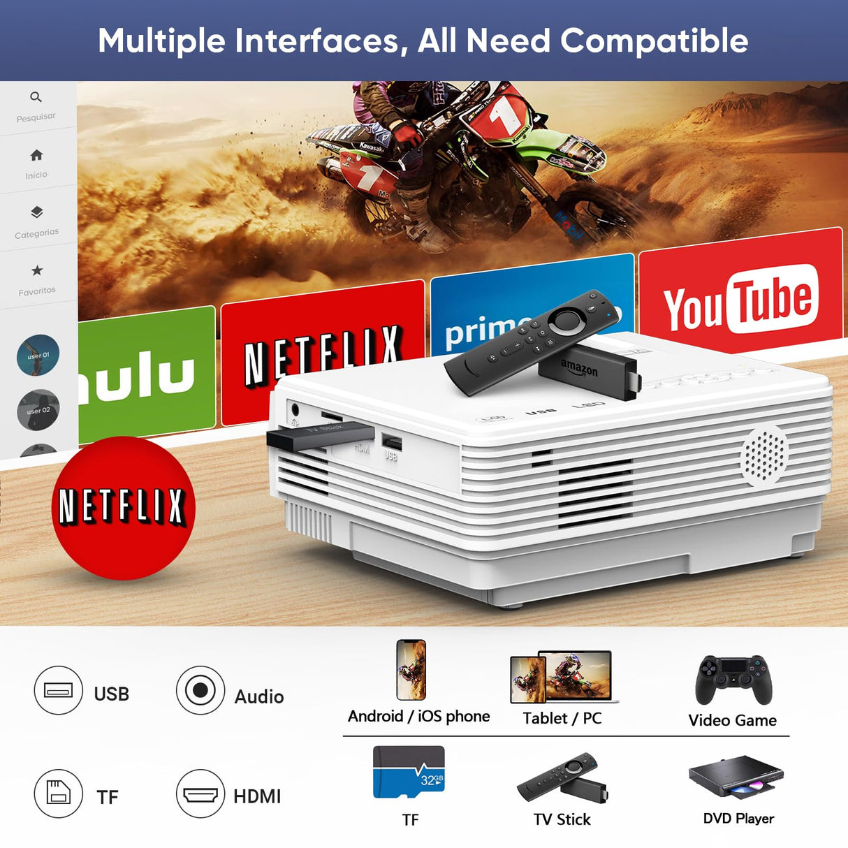 Projector with WiFi and Bluetooth, Upgrade Outdoor Projector, Mini Movie Projector Supports 1080P Synchronize Smartphone Screen by WiFi/USB Cable for Home Entertainment NISOO