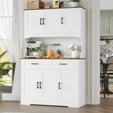 FACBOTALL Tall Kitchen Pantry Cabinet, Farmhouse Food Pantry Cabinet with Doors and Adjustable Shelves, Kitchen Hutch with Countertop and Microwave Stand for Dining Room, Living Room, White FACBOTALL