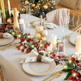 Sggvecsy Christmas Garland Red Berry Garland with Red Berries Lighted Holly Leaves Garlands Artificial Christmas Green Leaves Garland Battery Operated for Xmas Indoor Home Winter Holiday Decoration Sggvecsy