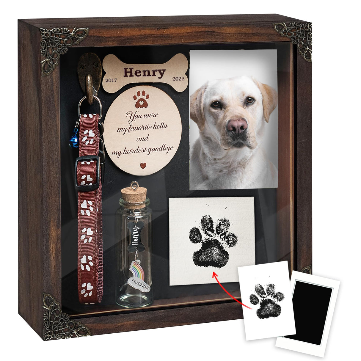 Personalized Shadow Box Dog Memorial Gift Collar Holder Picture Frame Sympathy Wood Pet Dog Cat Sculptures Fur Jar Rainbow Bridge Urns Teeth Keepsake Idea Gift for Pet Lover Tabletop Wall Hanging vinatimes