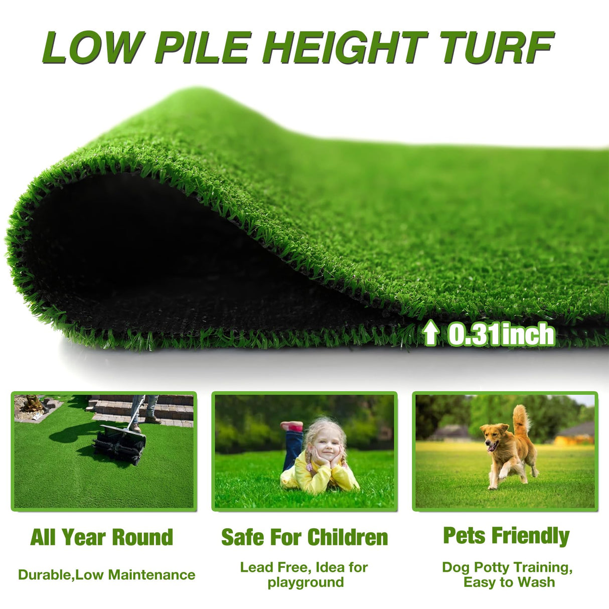 XLX TURF Outdoor Artificial Grass Rug 4FT X 4FT, Green Synthetic Turf Floor Mat for Balcony, Patio, Yard, Pets Dogs Grass Pad XLX TURF