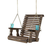 Amish Casual Heavy Duty Roll Back Pressure Treated Swing Chair with Cupholders (Dark Walnut Stain) Amish Casual