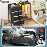 HIGDBFE 8-Drawer Dresser with Hanging Rack, Bedroom Dresser with Charging Station & LED Lights, Kids Dressers with Shoe Rack for Clothes Storage, Chest of Drawers for Bedroom, Closet, Black HIGDBFE