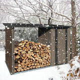 YOPTO Firewood Rack Outdoor Metal Storage Shed,Two-in-one Function with Sloped Roof and Open Woodshed Design,Tall Door w/a Latch,Waterproof Building Organizer,for Motorcycle,Bicycles,Black+Brown YOPTO
