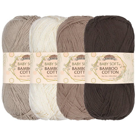 JubileeYarn Baby Soft Bamboo Cotton Yarn - 50g/Skein - Shades of Brown - 4 Skeins BambooMN