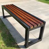 LITFAD Mid-Century Metal Park Bench in Black with Waterproof Wood Seating Gym Rest Bench Patio Bench for Outdoor Use - 47" L x 16" W x 18" H LITFAD