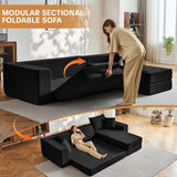 108" Modular Sectional Cloud Sofa - Boneless Couch with Deep Seat, Non Slip Base, Folding Sofa Sectional Couches for Living Room, Cozy Modular Couch with L-Shape Chaise, No Assembly Required, Black CozyMine