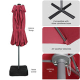 Home Zone Living 15x9 Ft Double Head Patio Umbrella with Base, 36 LED Lights, Sand Bags, UV Resistant & Waterproof, 213 LBS Total Weight, Burgundy Red Home Zone Living