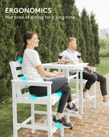 SERWALL Tall Adirondack Bar Chairs and Table 3 Pieces Set, Adirondack Bar Height Chairs Set of 2 and Bar Table, Outdoor Bar Stools Set for Bistro, Poolside, Backyard, White SERWALL