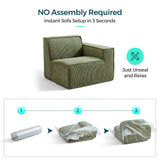 LINSY HOME Modular Sectional Sofa, 76" Boneless 2-Seat Loveseat Sofa Couch, Comfy Corduroy Sectional Cloud Couches for Living Room, No Assembly Required, Green LINSY HOME