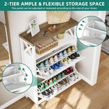 YITAHOME Shoe Cabinet with 2 Flip Drawers, Entryway Shoe Storage Cabinet with Open Shelves, Free Standing Hidden Shoe Rack Storage Organizer for Entryway/Hallway/Closet, White YITAHOME