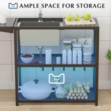 LUCKWIND 47" Freestanding Kitchen Utility Sink with Stainless Steel Single Bowl, Foldable Countertop and Cold & Hot Water Faucet for Farmhouse, Laundry, Garage, Outdoor and Commercial Use LUCKWIND