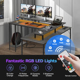 Panana 53.5" L Shaped Computer Desk Gaming Desk with LED Lights and Power Outlets, Reversible L Shaped Corner Desk with Monitor Stand, Home Office Desk with Shelf and USB Port (Grey) Panana