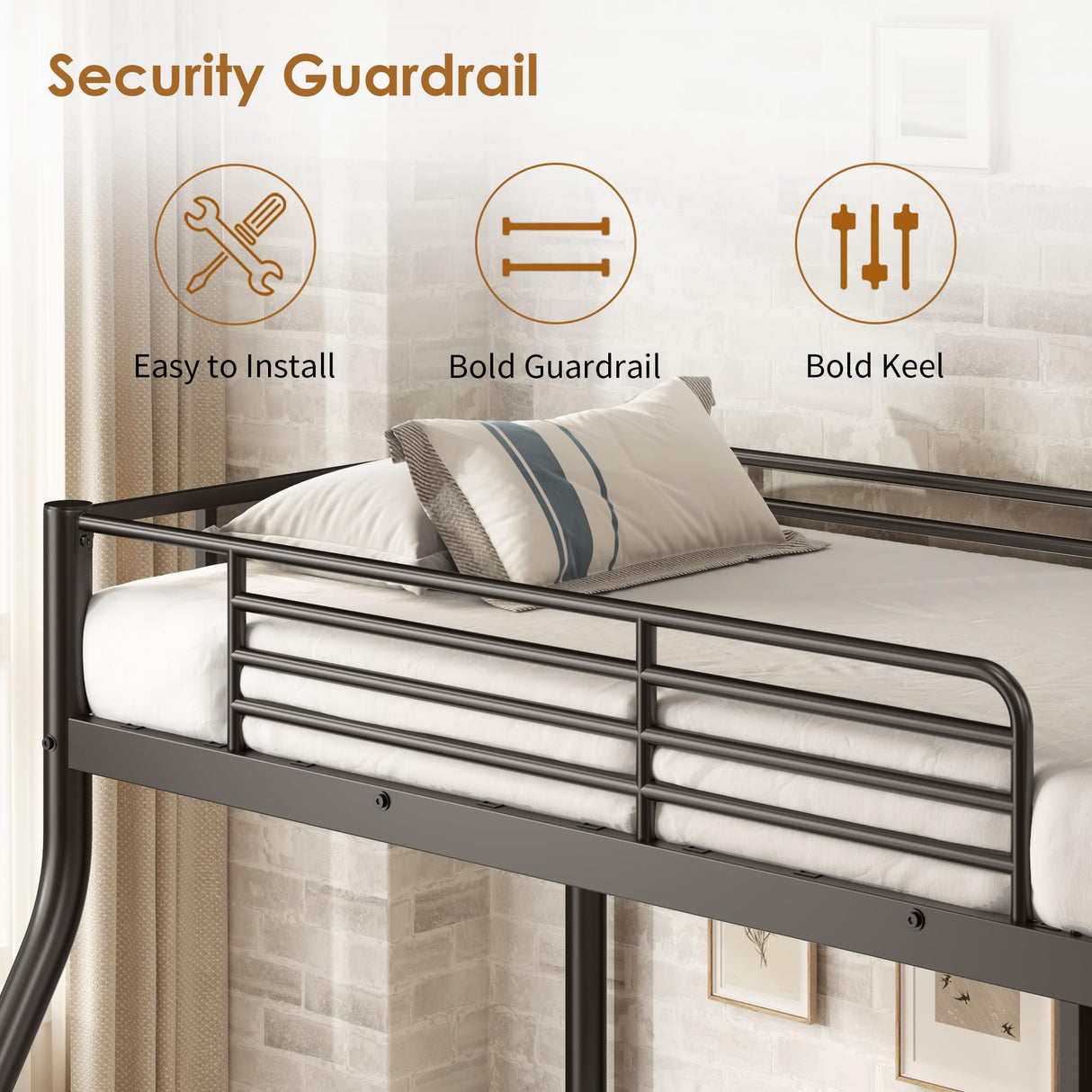 SogesSleep Bunk Beds Twin Over Full Size, Heavy Duty Metal Bunk Bed Frame with Flannel Board for Teens and Adults, for Spaces-Saving, Smooth Rounded Edges, Noise Free & Easy Assembly, Black SogesSleep